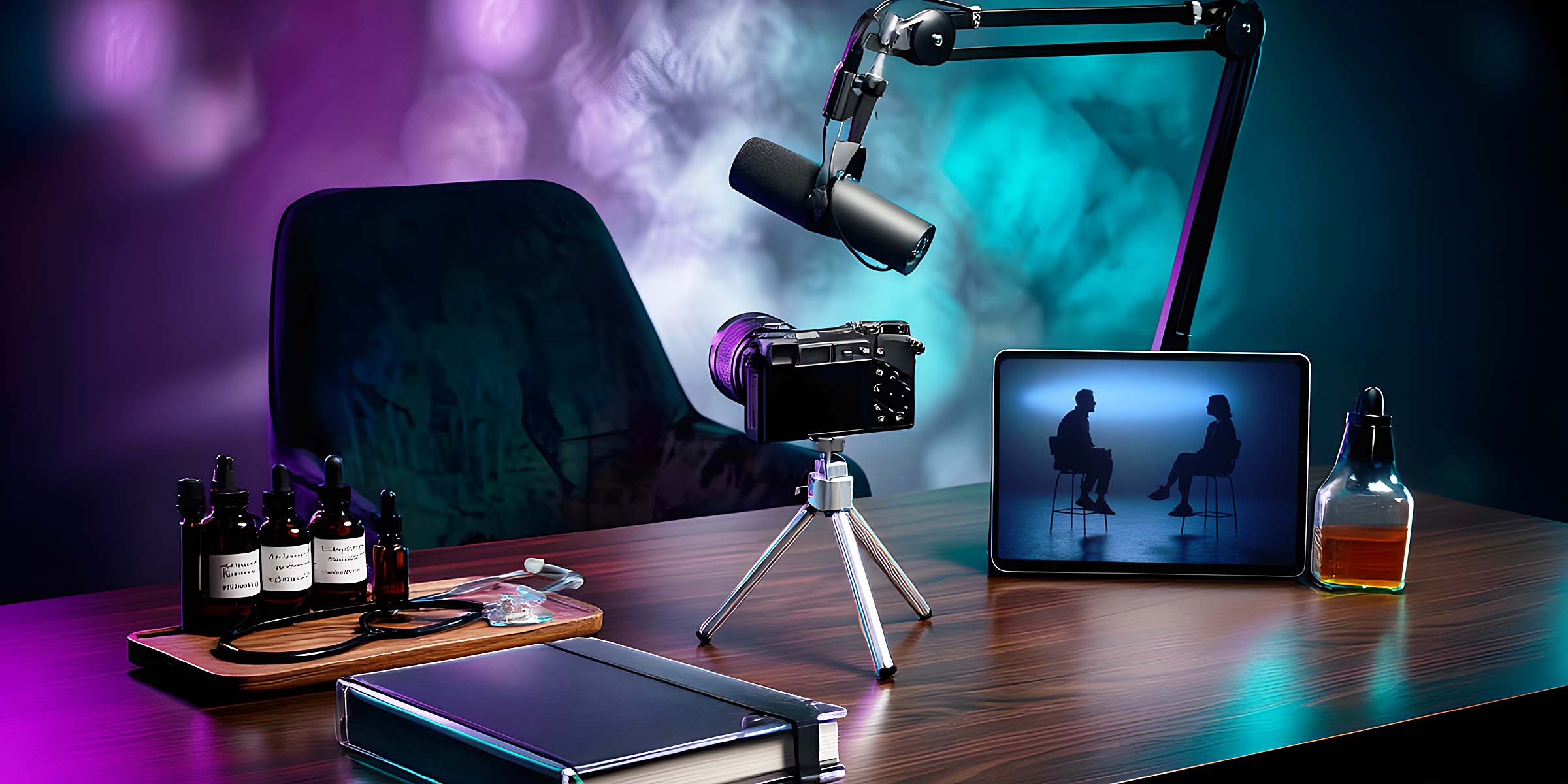 Peaceful magenta and teal wellness scene representing naturopathic and spiritual ascension work